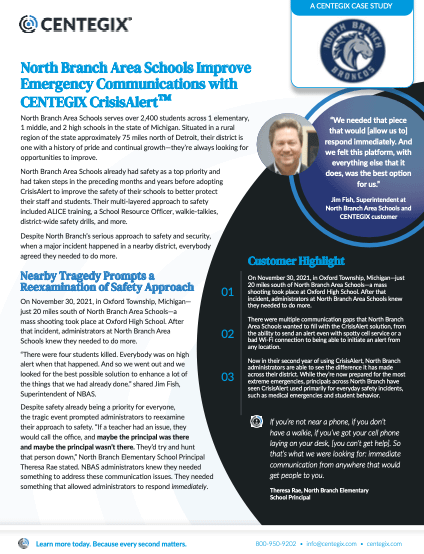North Branch Area Schools Improve Emergency Communications with CENTEGIX CrisisAlert™  | CENTEGIX Case Study
