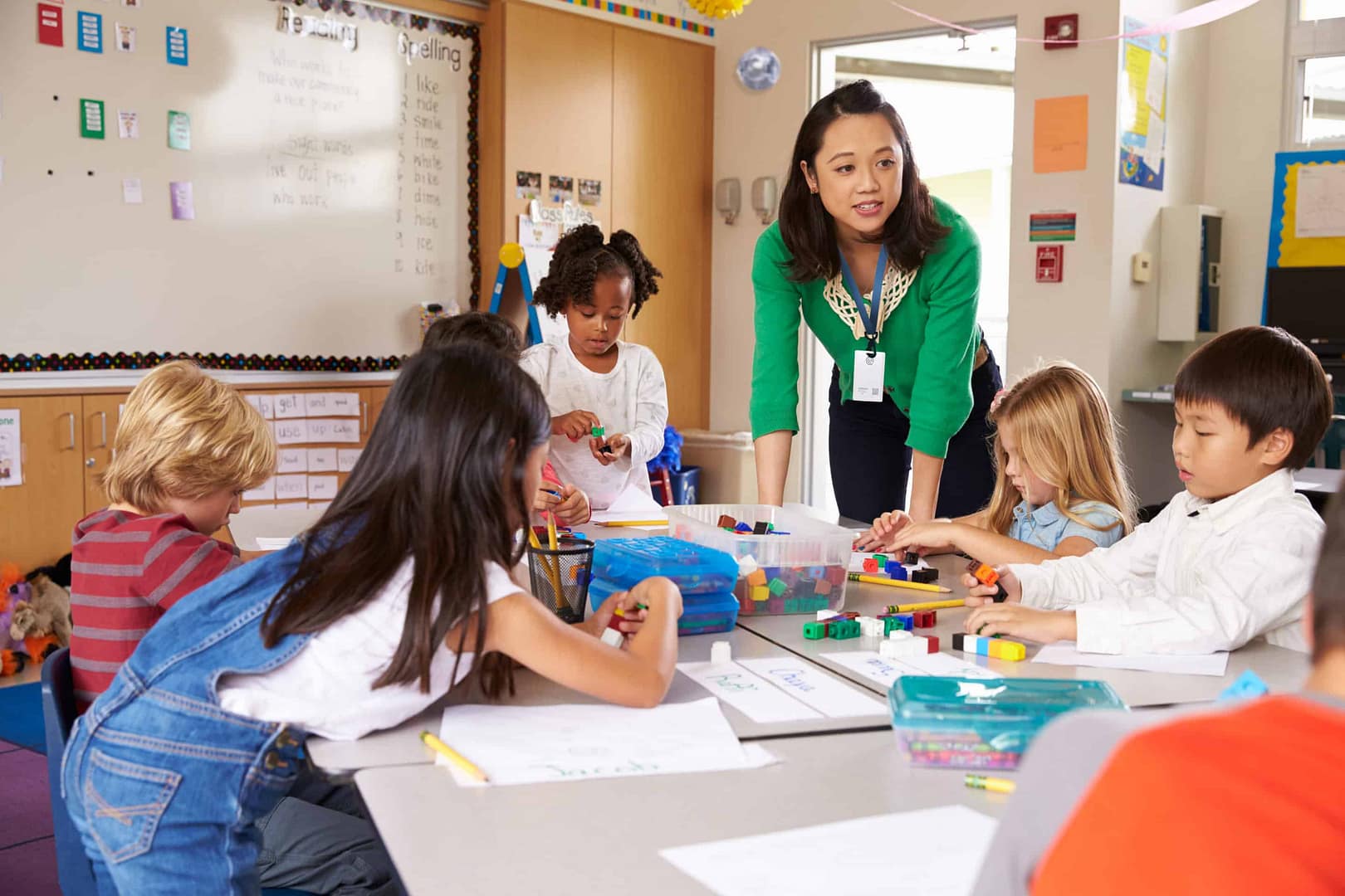 school teacher wearing a panic alert badge
