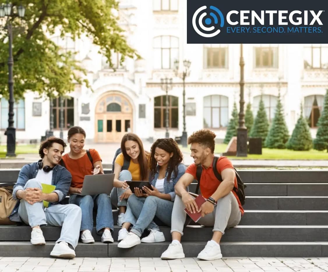 A school alert system with wearable panic button technology enhances college campus safey.