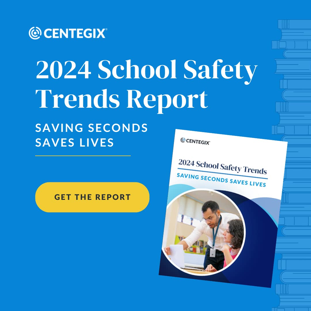 school teacher wearing a panic alert badge