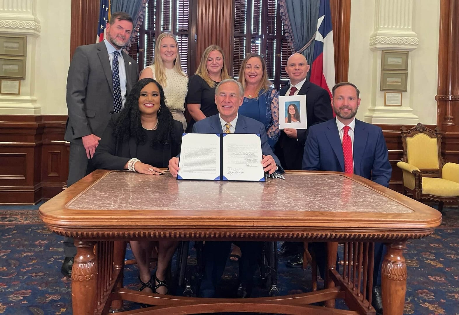 Governor Abbott alongside the Alhadeff family and supporters of Alyssa's Law