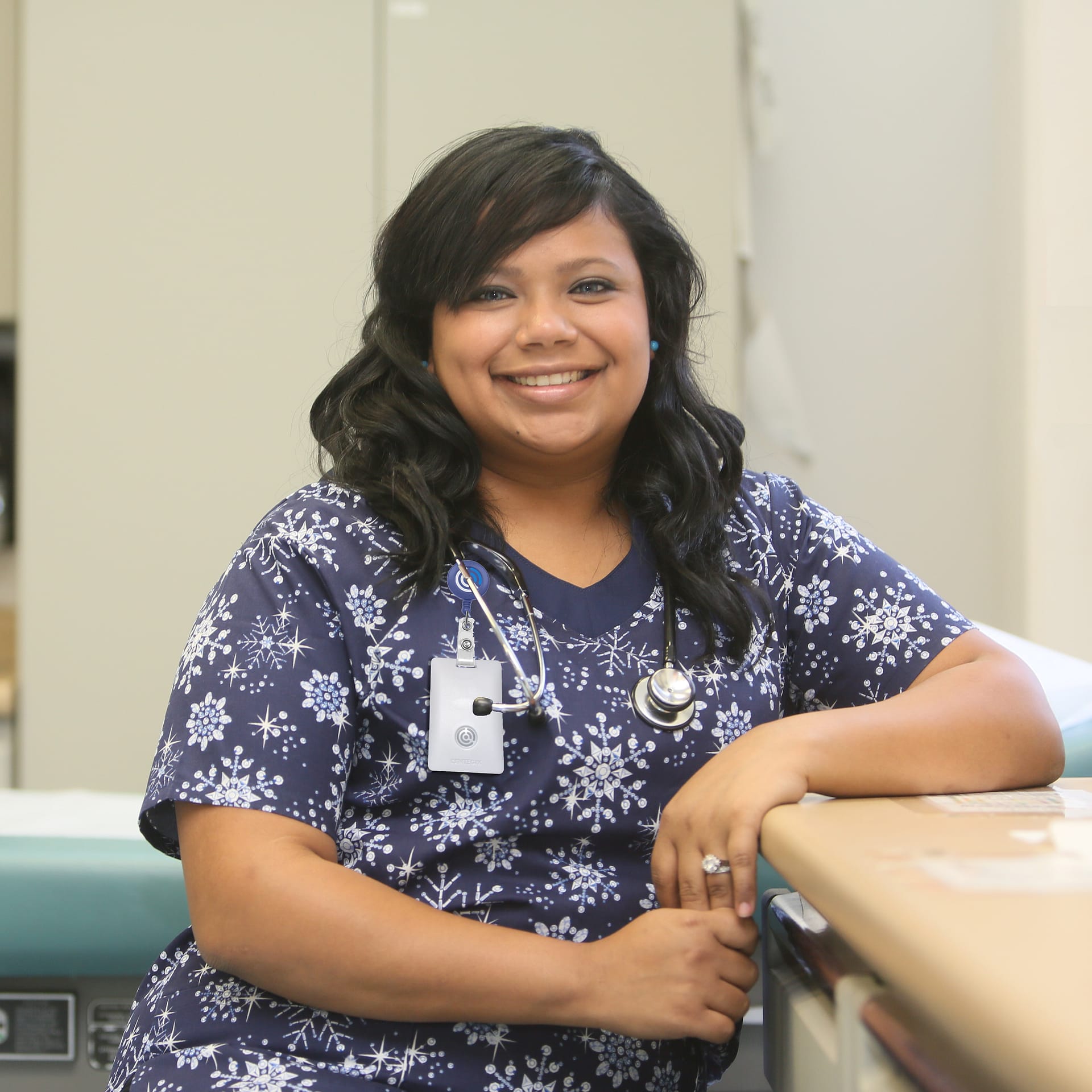 Hispanic Nurse lora badge hospital square Centegix Icon for Safety Platform